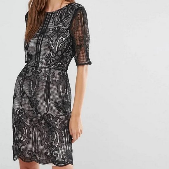 Reiss Zola Overlay Lace Dress Black Size US 6/ UK 10 - Picture 1 of 9